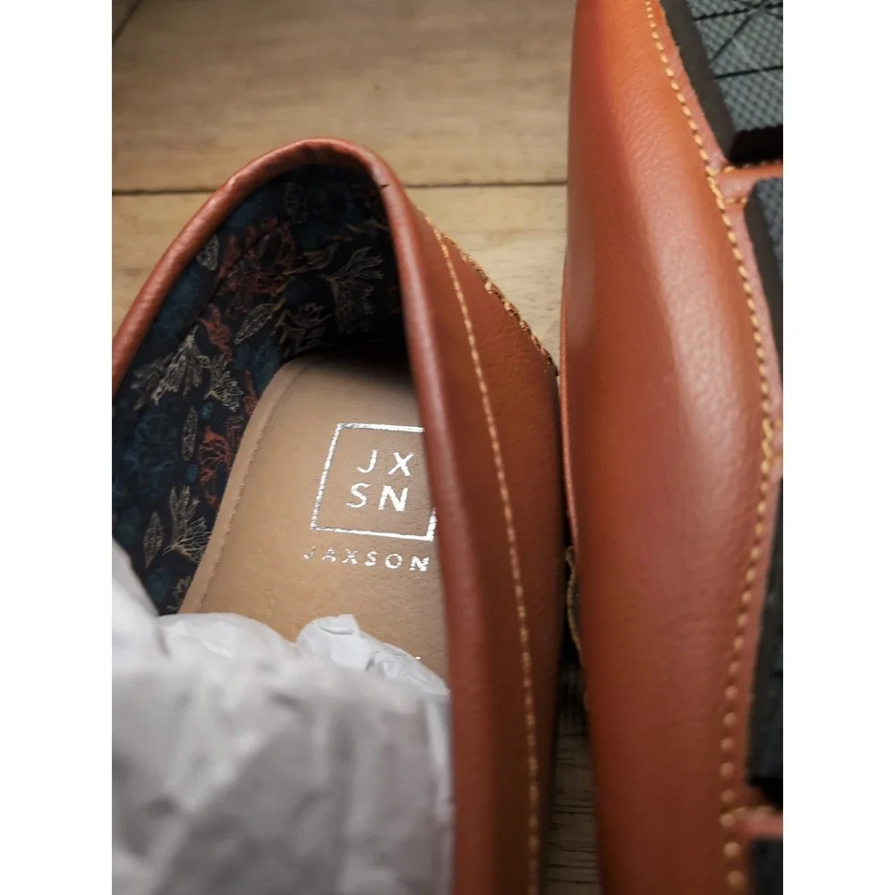 Jaxson JXSN Casual Tan Leather Loafers Men's‎ 13 Slip-On Rubber Sole